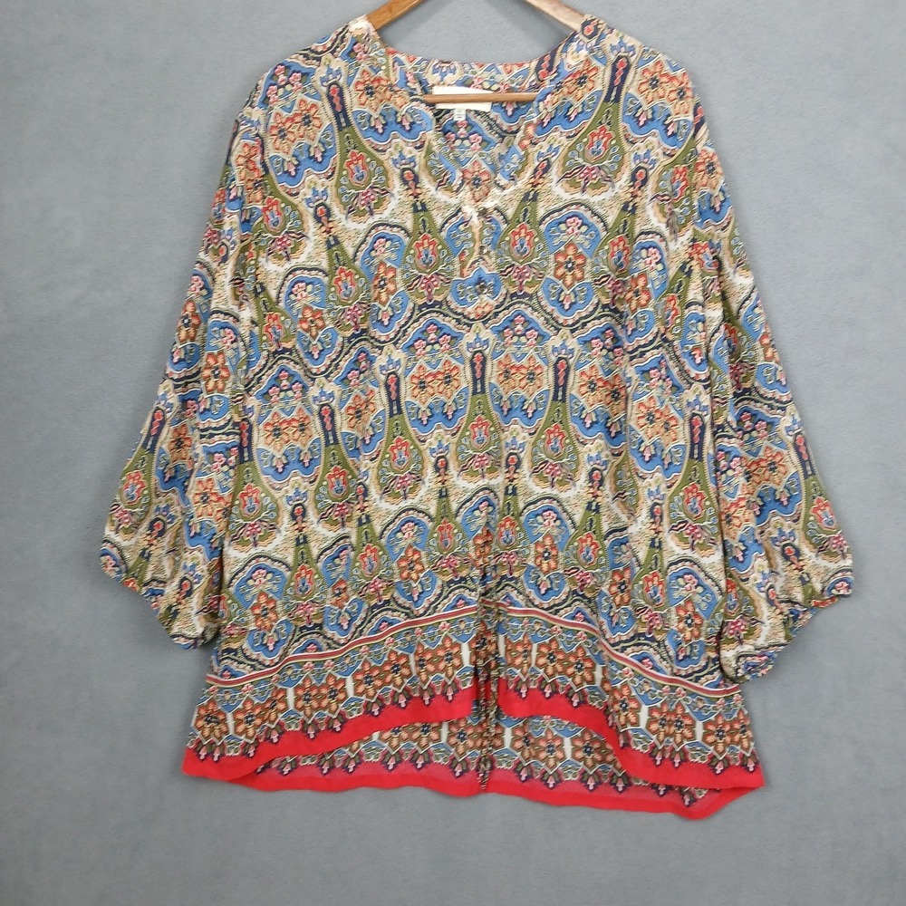 Jones New York Sport Woman Blouse Top Womens 2X Multicolor Paisley Print V Neck